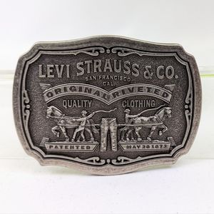 Levi's Belt Buckle Pewter Limited Edition Two Horse Vintage Unisex 3.5" x 2.5"
